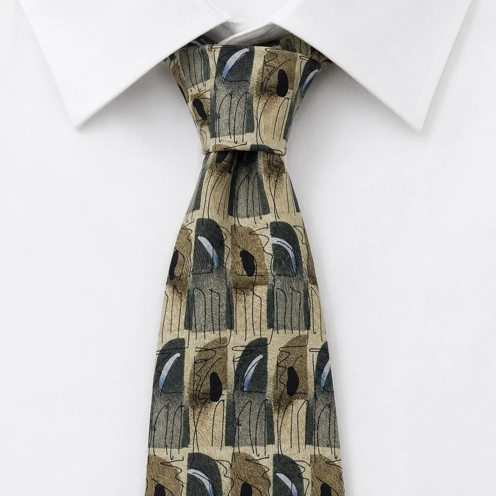 J. Garcia Necktie Mens OS Tan Abstract Northern Lights Silk Vintage 90s Art Tie‎